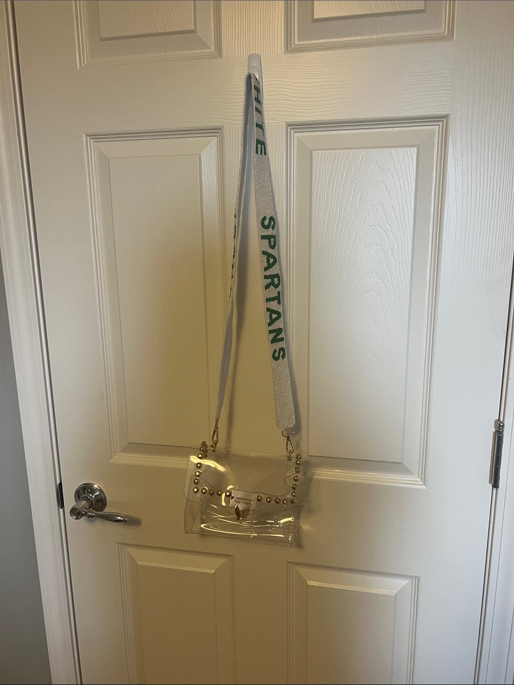 Clear Studded Crossbody Bag with Green 'SPARTANS' Strap Michigan State Game Day